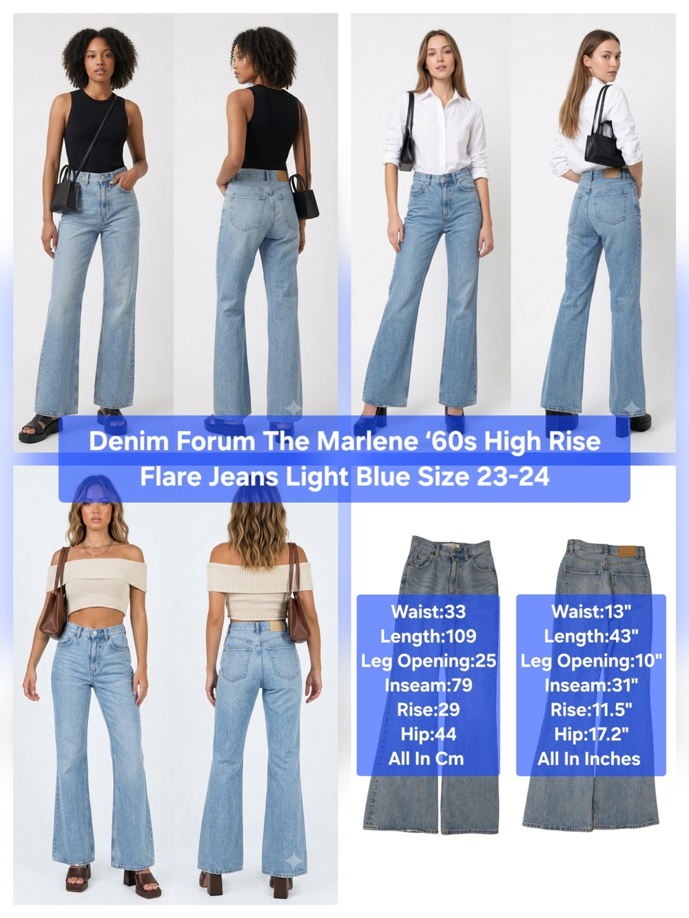 Denim Forum The Marlene ‘60s High Rise Flare Jeans Light Blue Size 23-24
